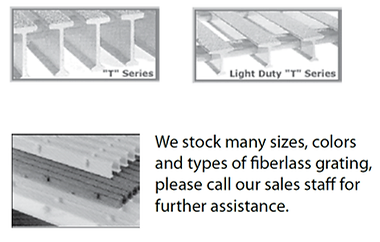 We stock many sizes, colors and types of fiberglass grating, please call our sales staff for further assistance.
